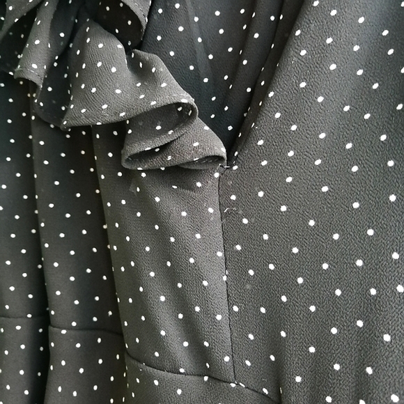 Chaps black polkadot dress wrap style ruffle collar tie sash belt NWT sz 6 - Picture 12 of 15